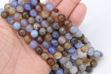Natural Blue Fire Agate Beads, Faceted Brown and Baby Blue Blended Botswana Beads BS #26
